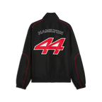 Racing jacket back, black with HAMILTON text and red 44 logo