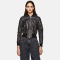 Women’s Black Leather Bomber Jacket With Arm Pocket 3A MOTO LEATHER
